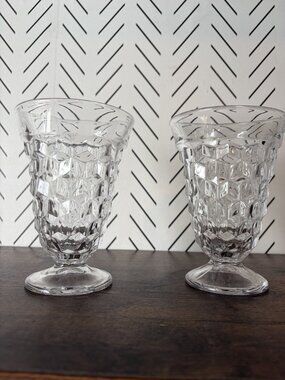 VTG Fostoria Iced Tea American Clear Stem 2056 Glass Textured Pattern Set of 2